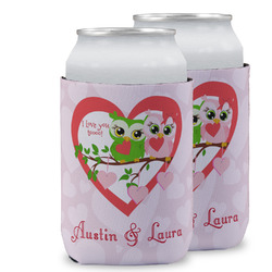 Valentine Owls Can Cooler (12 oz) w/ Couple's Names