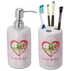 Valentine Owls Ceramic Bathroom Accessories Set (Personalized)