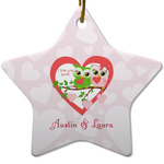 Valentine Owls Star Ceramic Ornament w/ Couple's Names