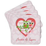Valentine Owls Cork Coaster - Set of 4 w/ Couple's Names