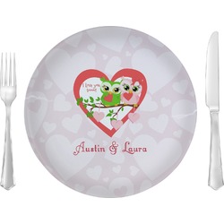 Valentine Owls 10" Glass Lunch / Dinner Plates - Single or Set (Personalized)