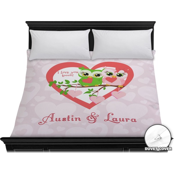 Custom Valentine Owls Duvet Cover - King (Personalized)