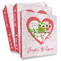 Valentine Owls 3 Ring Binder - Full Wrap (Personalized)