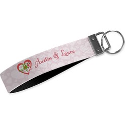 Valentine Owls Wristlet Webbing Keychain Fob (Personalized)