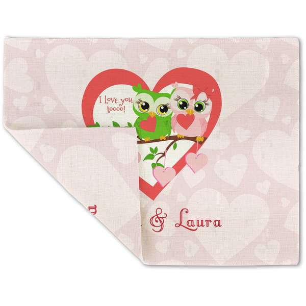 Custom Valentine Owls Double-Sided Linen Placemat - Single w/ Couple's Names