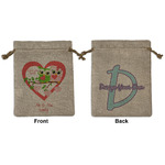 Valentine Owls Medium Burlap Gift Bag - Front & Back (Personalized)