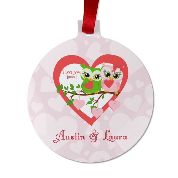 Custom Valentine Owls Metal Ball Ornament - Double Sided w/ Couple's Names