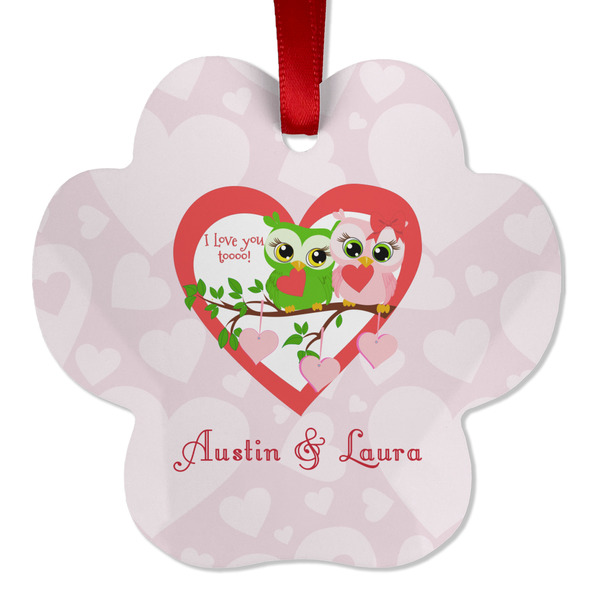 Custom Valentine Owls Metal Paw Ornament - Double Sided w/ Couple's Names