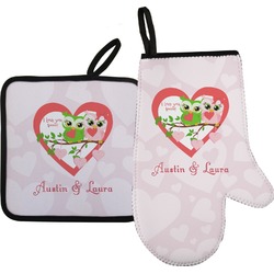 Valentine Owls Oven Mitt & Pot Holder Set w/ Couple's Names