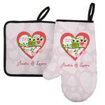 Valentine Owls Left Oven Mitt & Pot Holder Set w/ Couple's Names