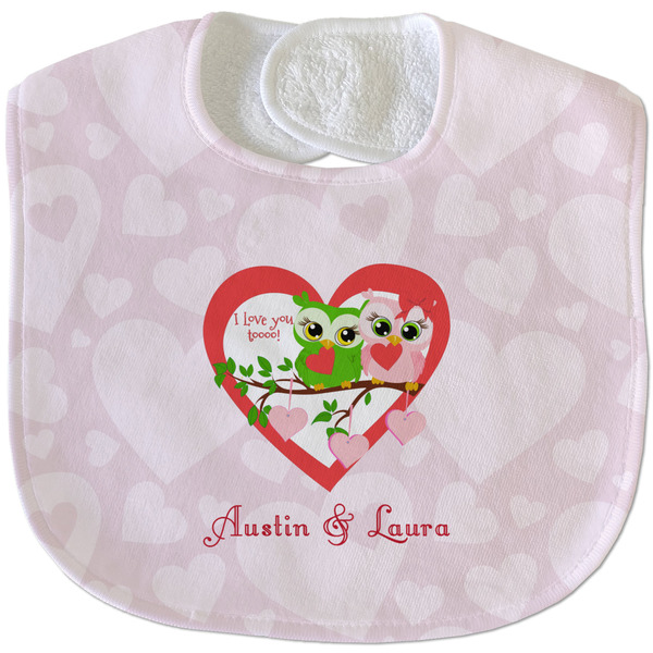 Custom Valentine Owls Velour Baby Bib w/ Couple's Names