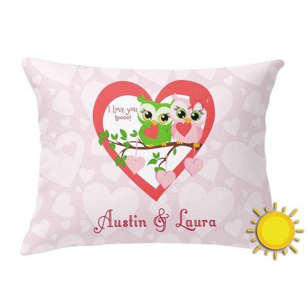 Custom Valentine Owls Outdoor Throw Pillow (Rectangular) (Personalized)