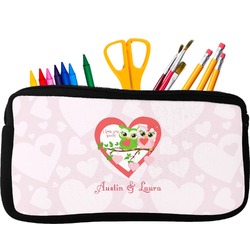 Valentine Owls Neoprene Pencil Case - Small w/ Couple's Names