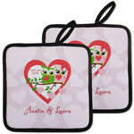 Valentine Owls Pot Holders - Set of 2 w/ Couple's Names