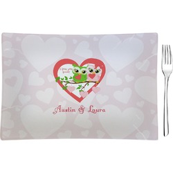 Valentine Owls Glass Rectangular Appetizer / Dessert Plate (Personalized)