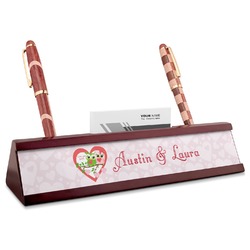 Valentine Owls Red Mahogany Nameplate with Business Card Holder (Personalized)