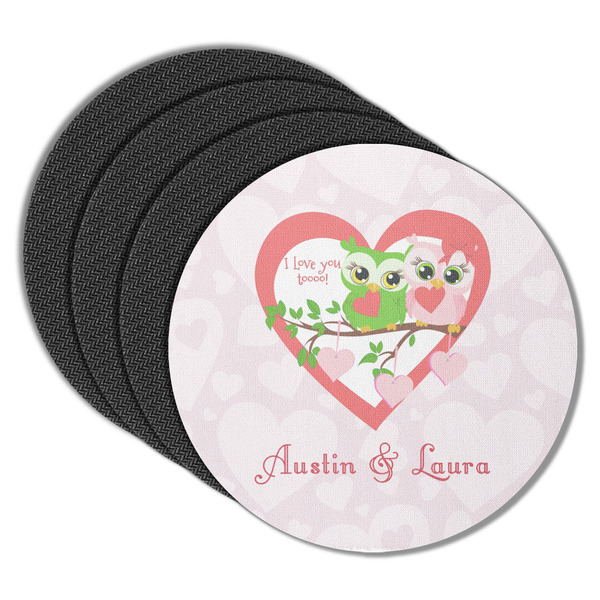 Custom Valentine Owls Round Rubber Backed Coasters - Set of 4 (Personalized)