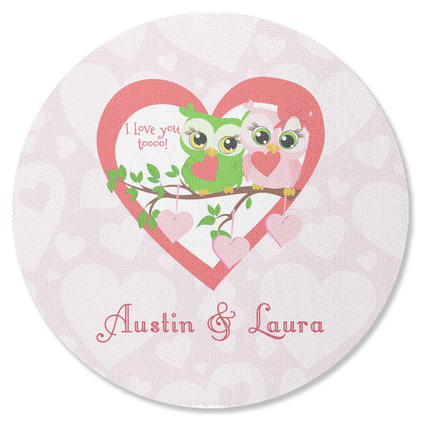 Custom Valentine Owls Round Rubber Backed Coaster (Personalized)