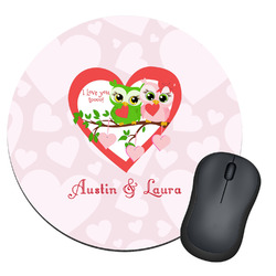 Valentine Owls Round Mouse Pad (Personalized)