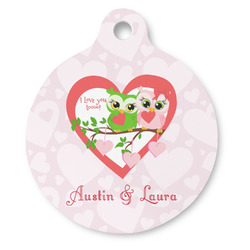 Valentine Owls Round Pet ID Tag - Large (Personalized)