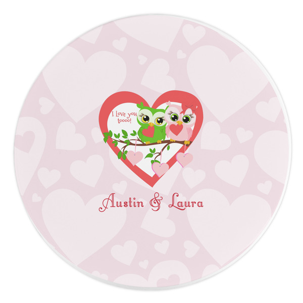 Custom Valentine Owls Round Stone Trivet (Personalized)