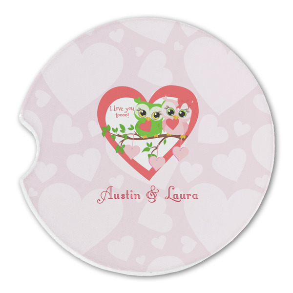 Custom Valentine Owls Sandstone Car Coaster - Single (Personalized)