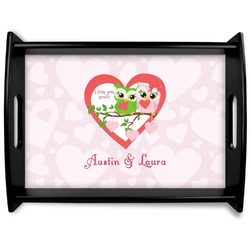 Valentine Owls Black Wooden Tray - Large (Personalized)