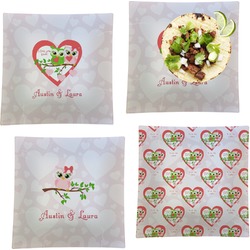 Valentine Owls Set of 4 Glass Square Lunch / Dinner Plate 9.5" (Personalized)