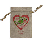 Valentine Owls Small Burlap Gift Bag - Front (Personalized)