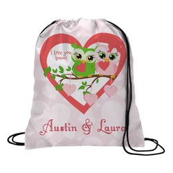Valentine Owls Drawstring Backpack - Medium (Personalized)