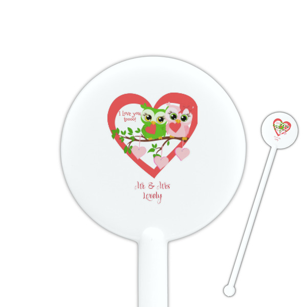 Custom Valentine Owls 5.5" Round Plastic Stir Sticks - White - Double Sided (Personalized)