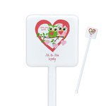 Valentine Owls Square Plastic Stir Sticks - Single Sided (Personalized)