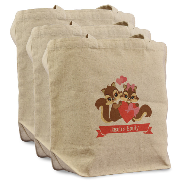 Custom Chipmunk Couple Reusable Cotton Grocery Bags - Set of 3 (Personalized)