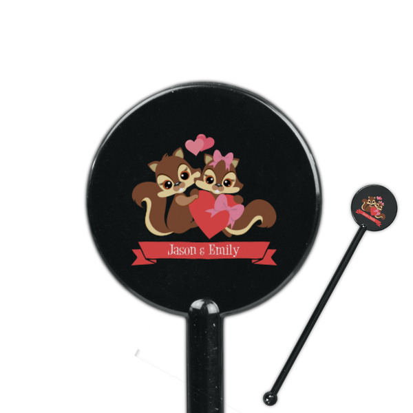 Custom Chipmunk Couple 5.5" Round Plastic Stir Sticks - Black - Double Sided (Personalized)