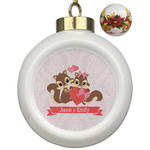 Chipmunk Couple Ceramic Ball Ornaments - Poinsettia Garland (Personalized)