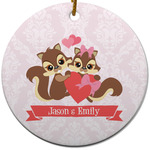 Chipmunk Couple Round Ceramic Ornament w/ Couple's Names