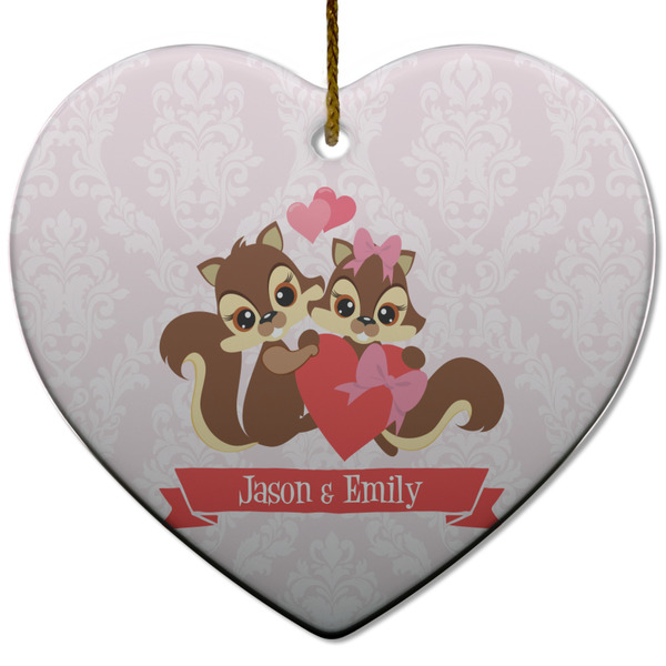 Custom Chipmunk Couple Heart Ceramic Ornament w/ Couple's Names