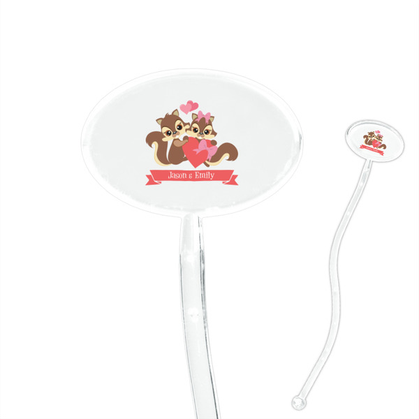 Custom Chipmunk Couple 7" Oval Plastic Stir Sticks - Clear (Personalized)