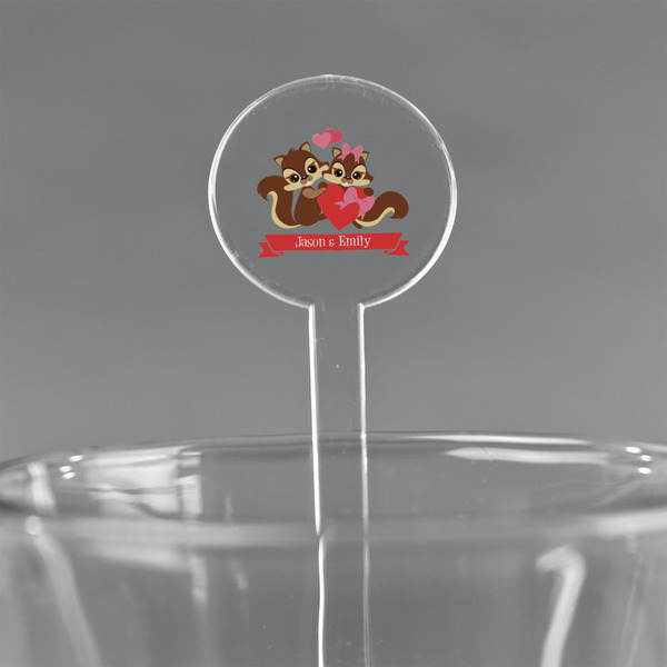 Custom Chipmunk Couple 7" Round Plastic Stir Sticks - Clear (Personalized)