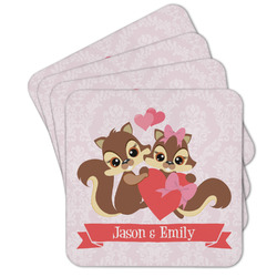 Chipmunk Couple Cork Coaster - Set of 4 w/ Couple's Names