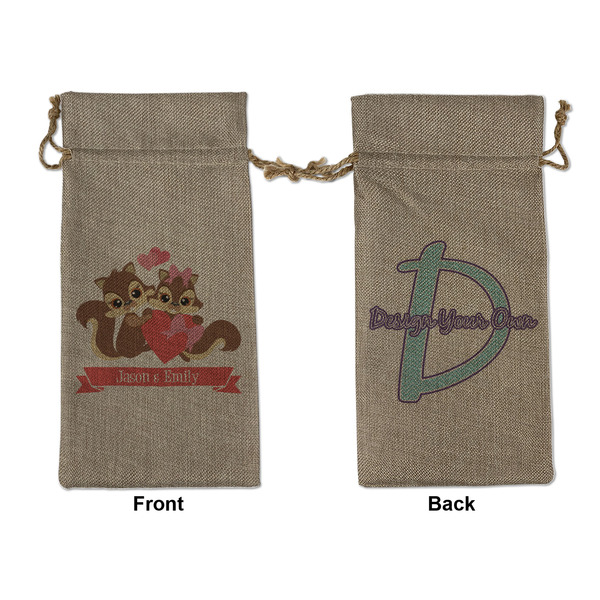 Custom Chipmunk Couple Large Burlap Gift Bag - Front & Back (Personalized)