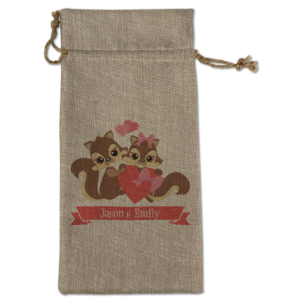 Custom Chipmunk Couple Large Burlap Gift Bag - Front (Personalized)