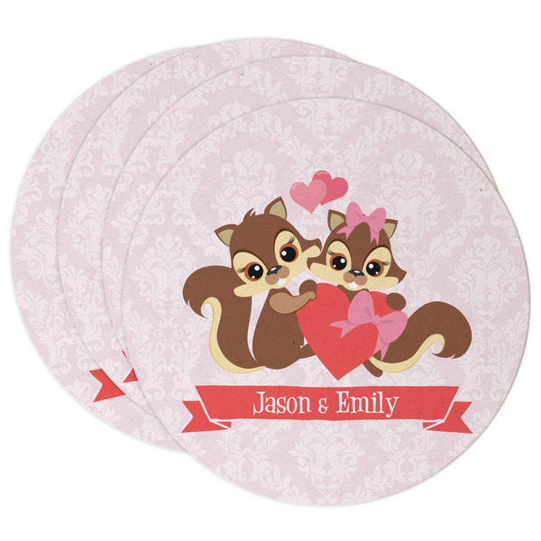 Custom Chipmunk Couple Round Paper Coasters w/ Couple's Names