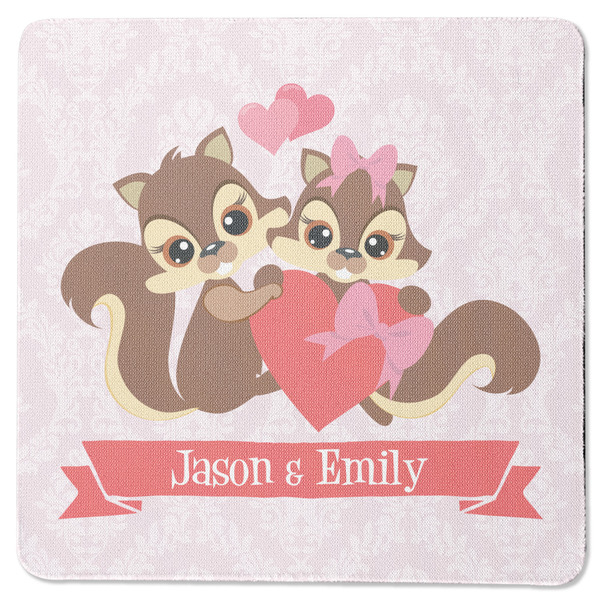 Custom Chipmunk Couple Square Rubber Backed Coaster (Personalized)