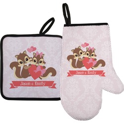 Chipmunk Couple Oven Mitt & Pot Holder Set w/ Couple's Names