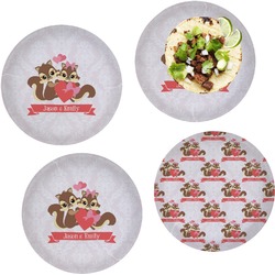 Chipmunk Couple Set of 4 Glass Lunch / Dinner Plate 10" (Personalized)