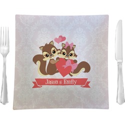 Chipmunk Couple 9.5" Glass Square Lunch / Dinner Plate- Single or Set of 4 (Personalized)