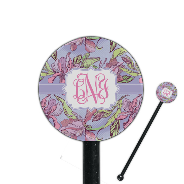 Custom Orchids 5.5" Round Plastic Stir Sticks - Black - Double Sided (Personalized)