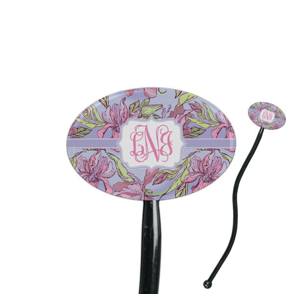 Custom Orchids 7" Oval Plastic Stir Sticks - Black - Double Sided (Personalized)