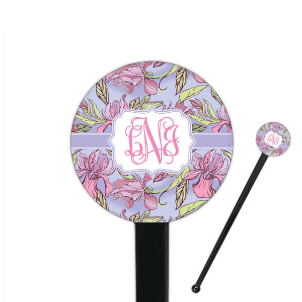 Custom Orchids 7" Round Plastic Stir Sticks - Black - Double Sided (Personalized)